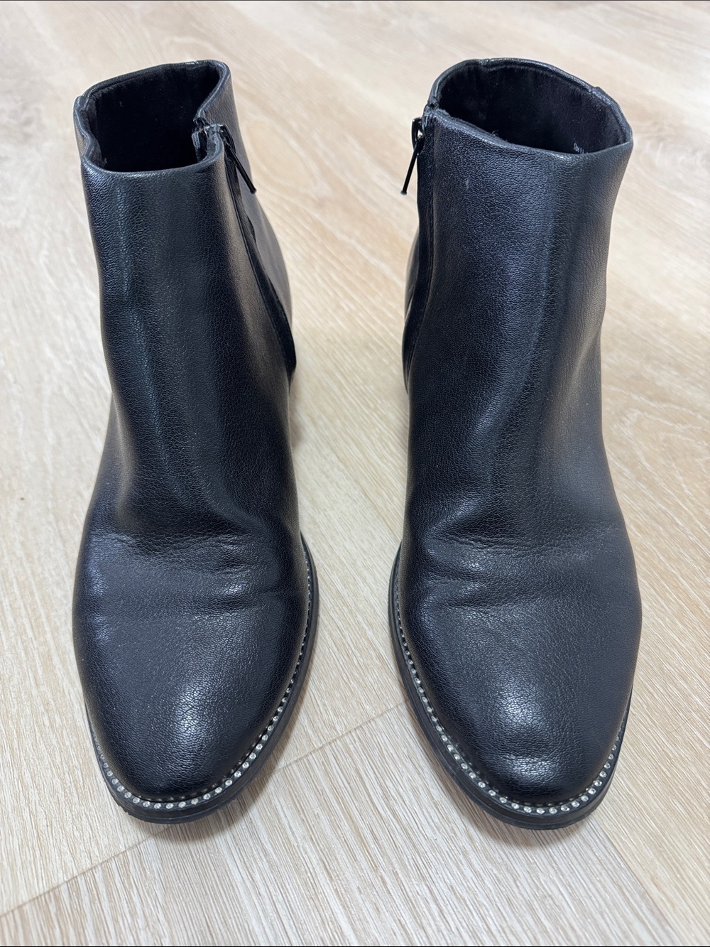 Dolce Vita Black Leather Ankle Boots with Stud Trim
